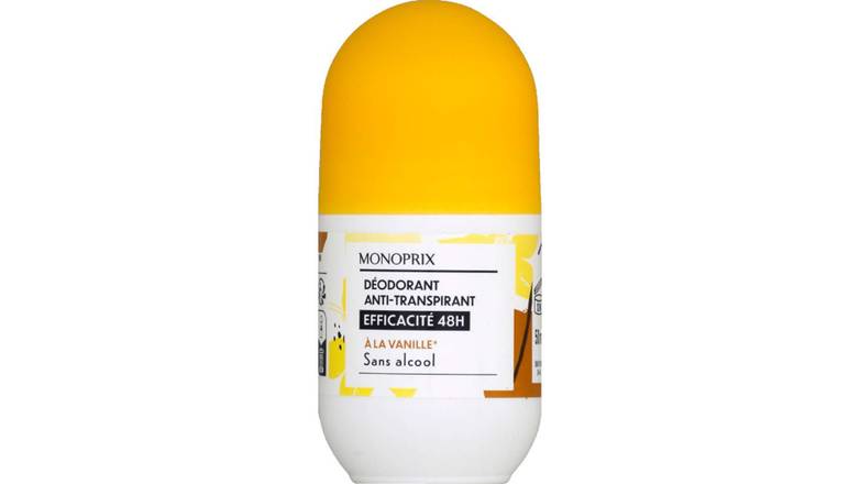 Monoprix - Roll-on de déodorant anti-transpirant à la parfum de vanille 48h
