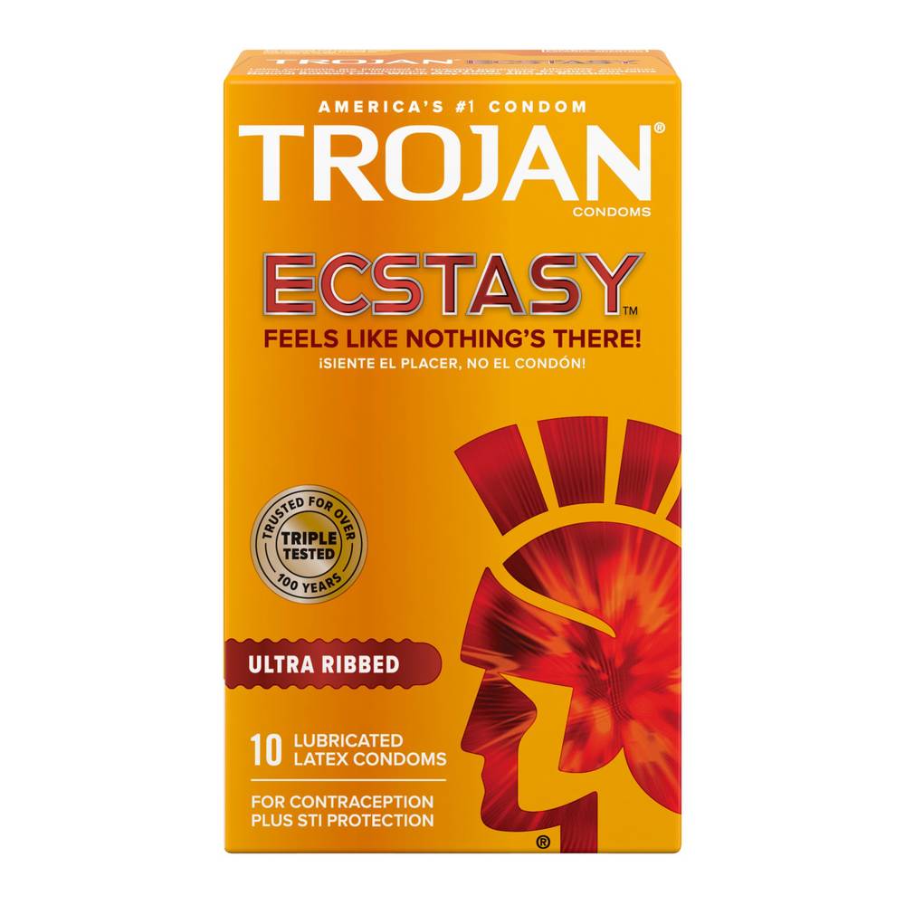 Trojan Ecstasy Ultra Ribbed Lubricated Latex Condoms (10 ct)