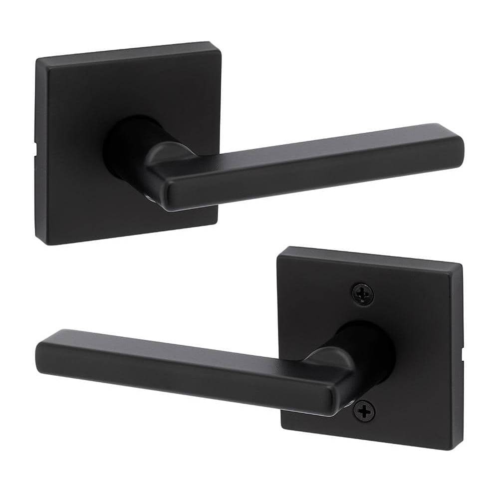 Kwikset Halifax Square Hall Closet Passage Door Lever, Matte Black