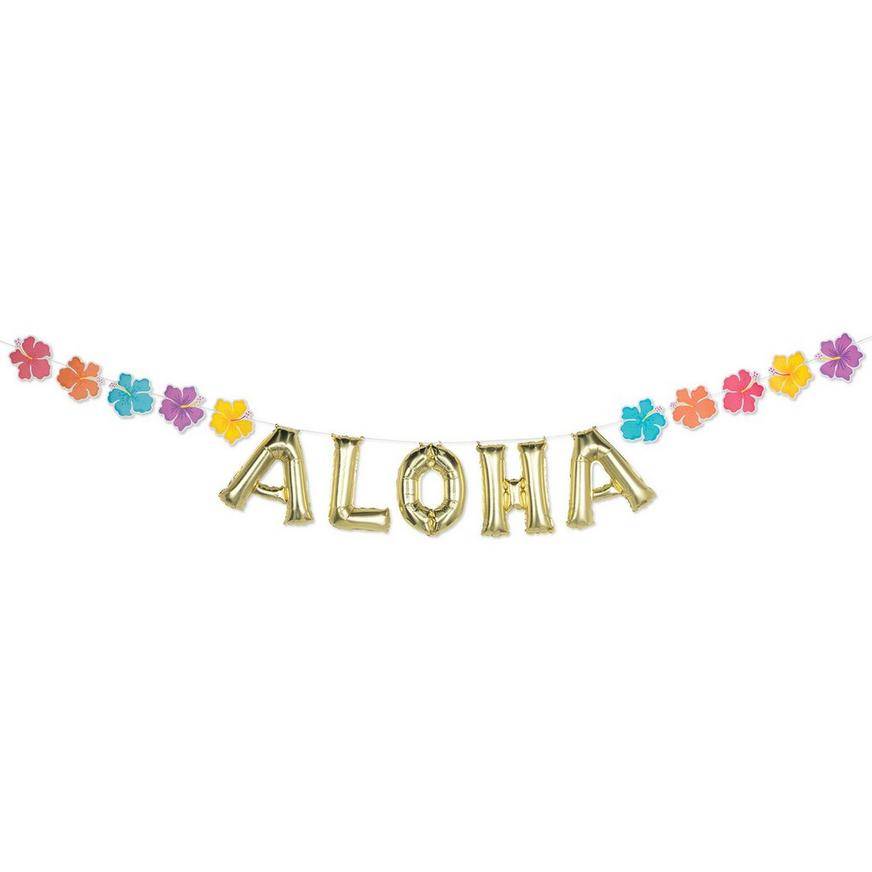 Uninflated Air-Filled Gold Aloha Balloon Banner, 20ft