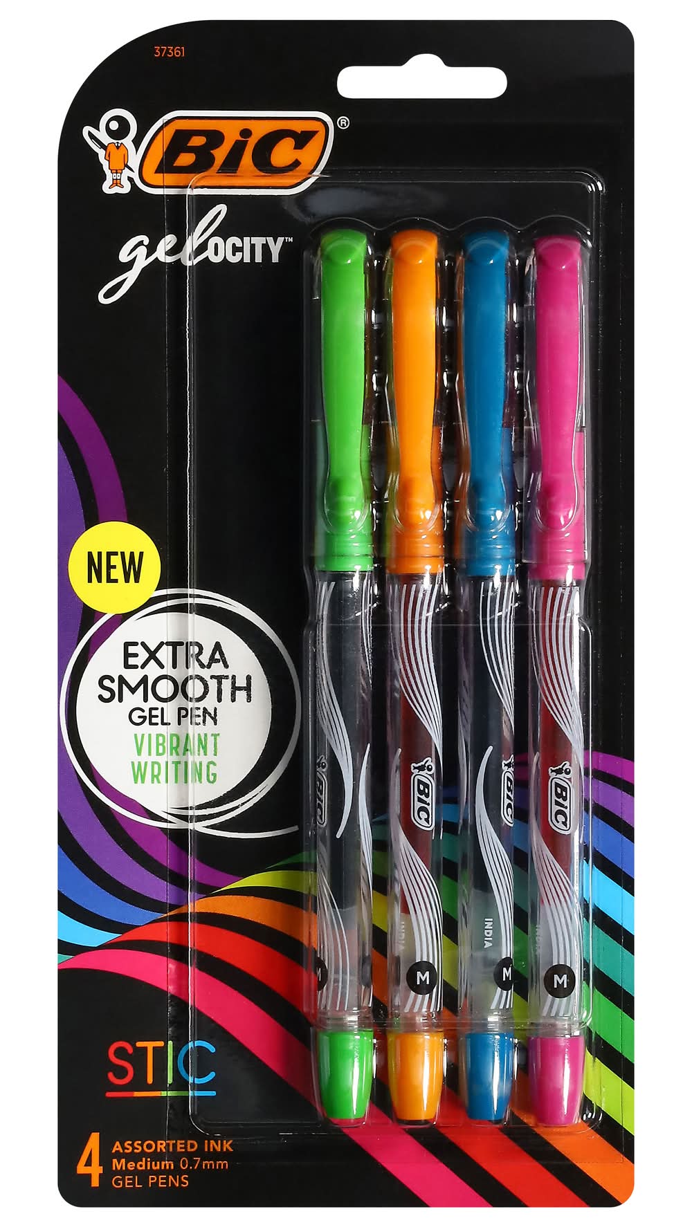 BiC Gelocity Quick Dry Fashion Gel Stic Pens, Medium 0.7 mm (4 ct)