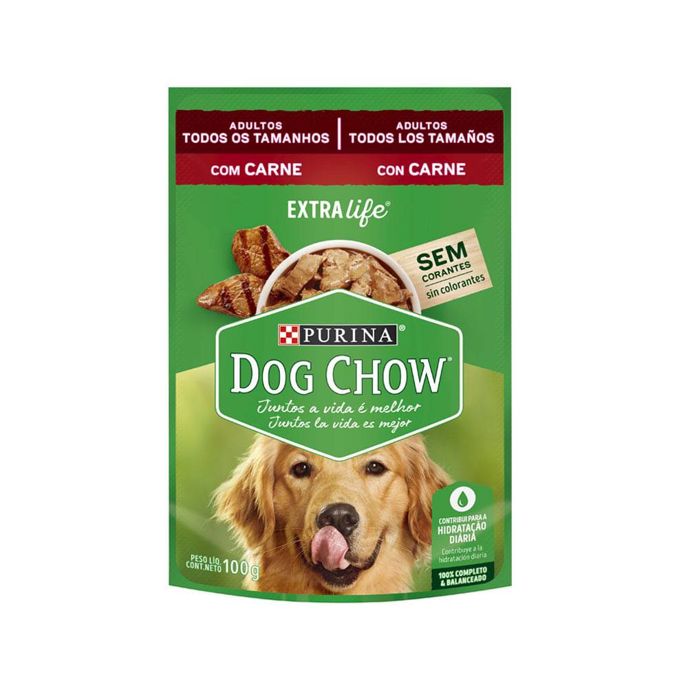Purina ração úmida sabor carne  dog chow extra life para cães adultos (100 g)