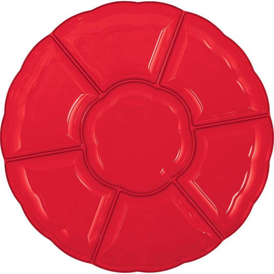 Red Plastic Scalloped Sectional Platter