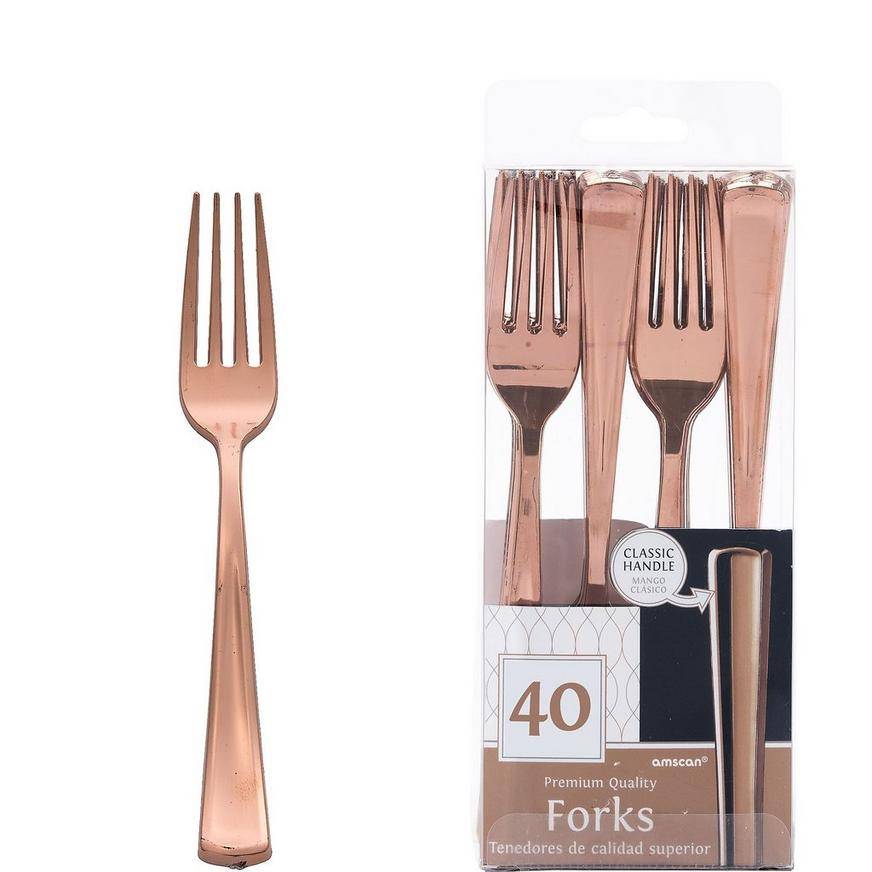 Amscan Premium Plastic Forks, 7.5 Inch, Rose Gold (40 ct)