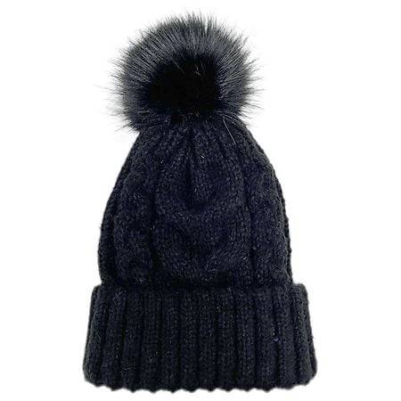 West Loop Thick Cable Knit Faux Fuzzy Fur Pom Hat - 1.0 ea