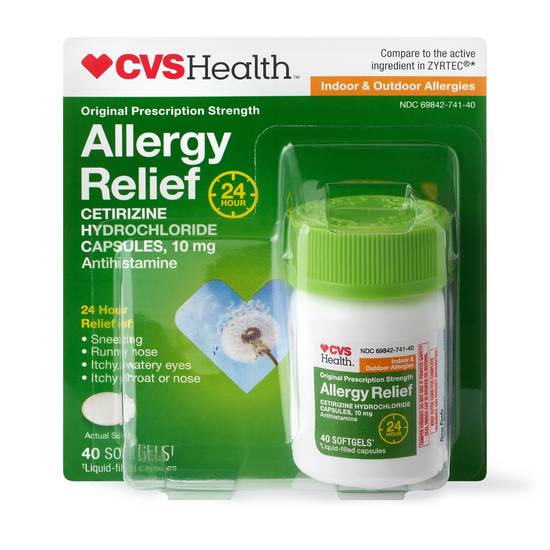 CVS Health 24HR Allergy Relief Cetirizine HCl Softgels, 40 CT