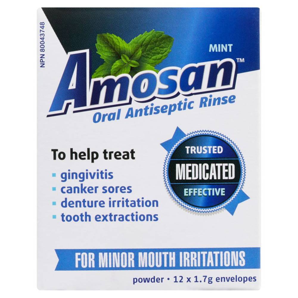 Amosan Mint Oral Antiseptic Rinse Powder (20.4 g, 12 ct)