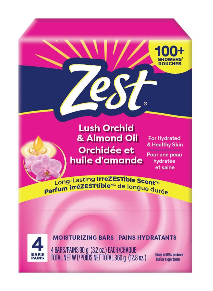 Zest Moisturizing Bar Soap, Lush Orchid & Almond Oil (4 x 3.2 oz)