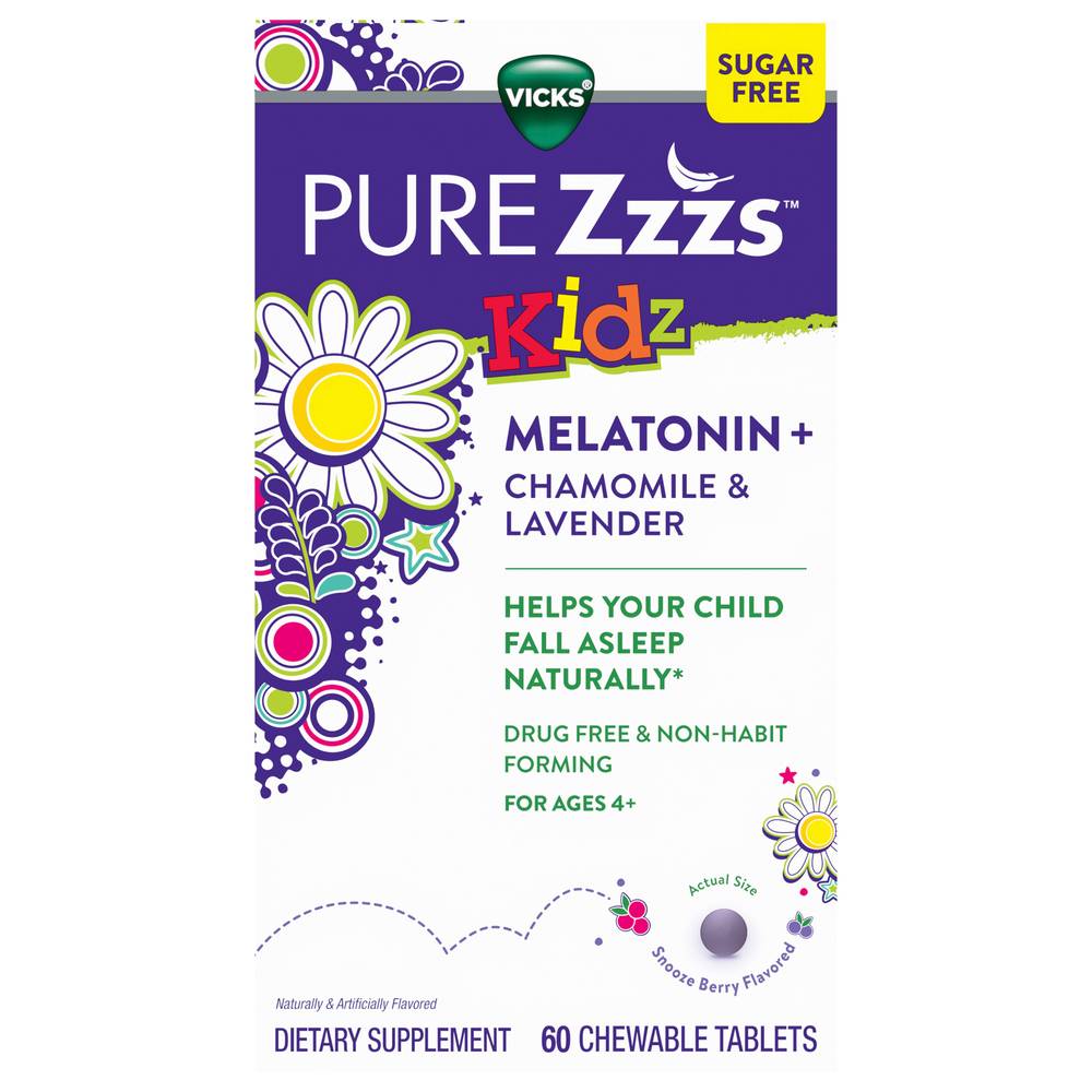 Vicks Pure Zzzs Kidz Melatonin + Chamomile & Lavender Sleep Aid Chewable Gummies (60 ct)