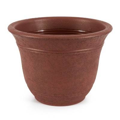 Listo SRA13001P05 13-Inch Round Outdoor Decorative Fade Resisting Resin Plastic Sierra Planter for Flowers and Succulents, Rustic Redstone