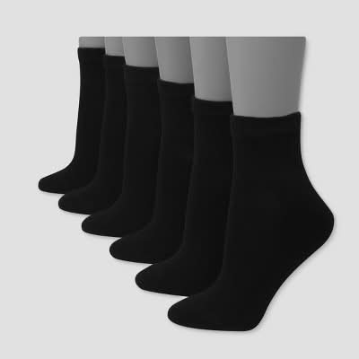 Hanes Premium Cushioned Ankle Socks, Women, 5-9, Black (6 ct)