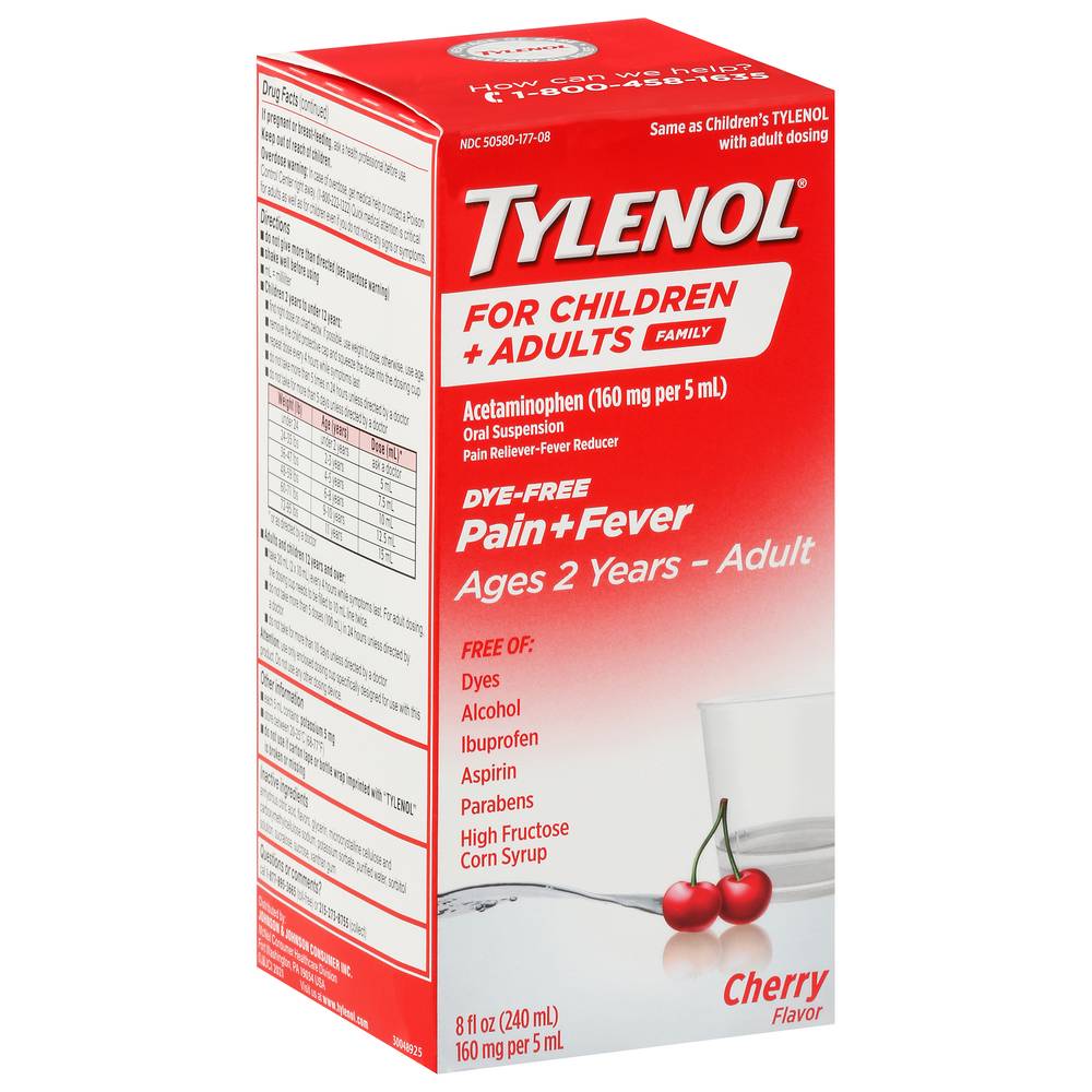 Tylenol For Children + Adults Cherry Flavor Pain + Fever (8 fl oz)