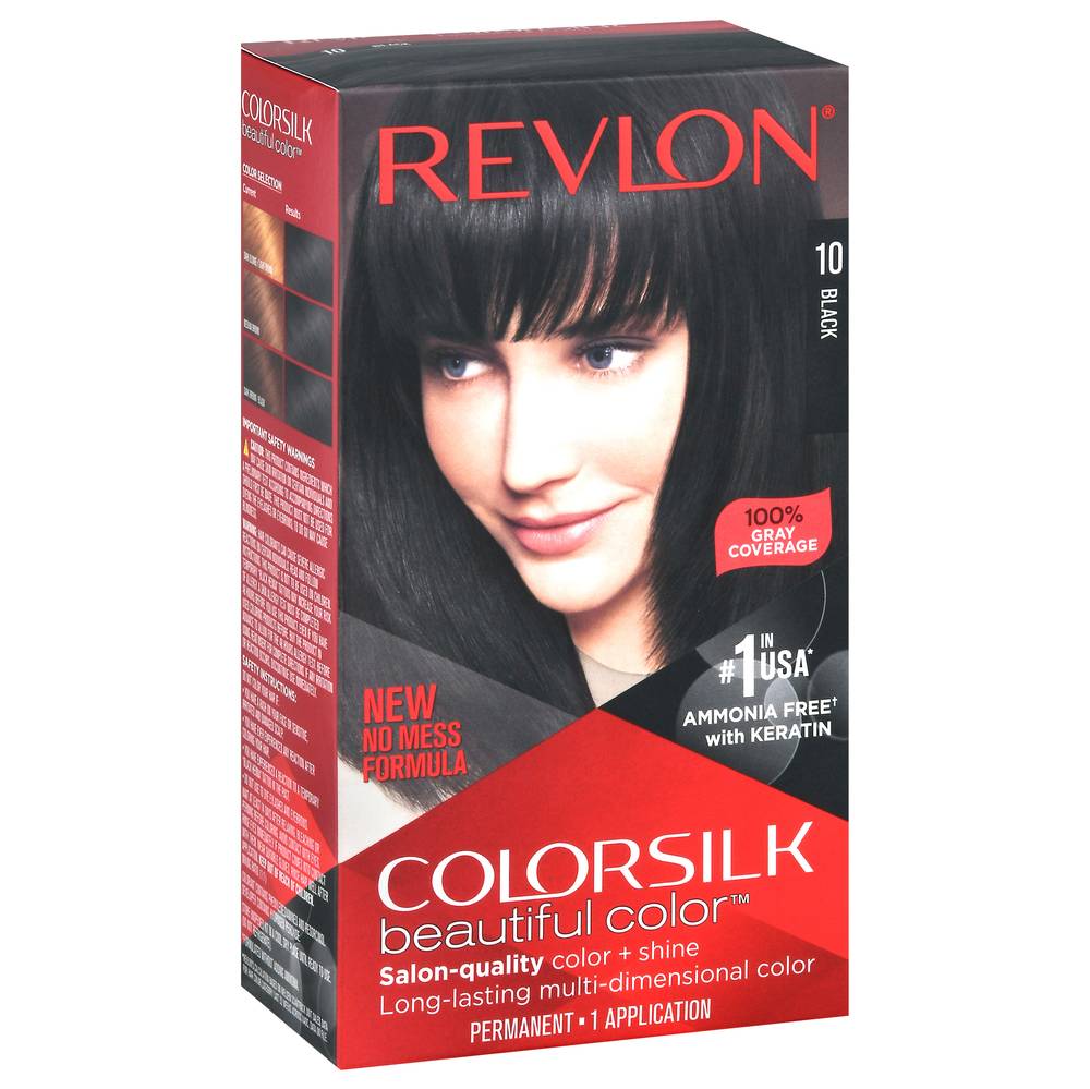 Revlon Permanent 100% Gray Coverage Beautiful Colorsilk Hair Dye, Black 10