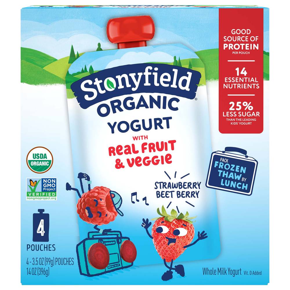 Stonyfield Organic Yogurt With Real Fruit & Veggie, Strawberry Beet Berry (14 oz, 4 ct)