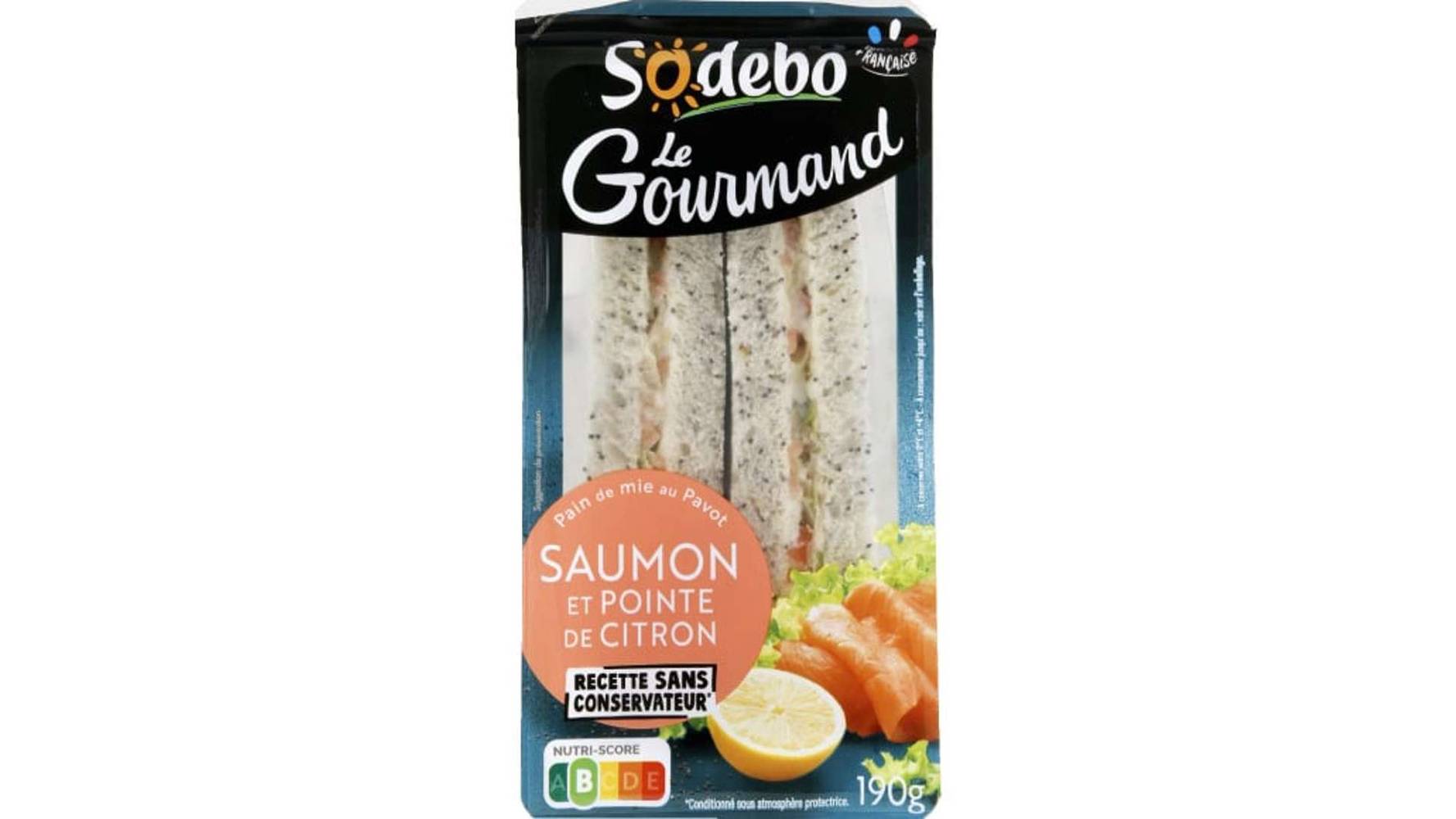 Sodebo Sandwich le gourmand club pavot saumon pointe de citron La barquette de 190g