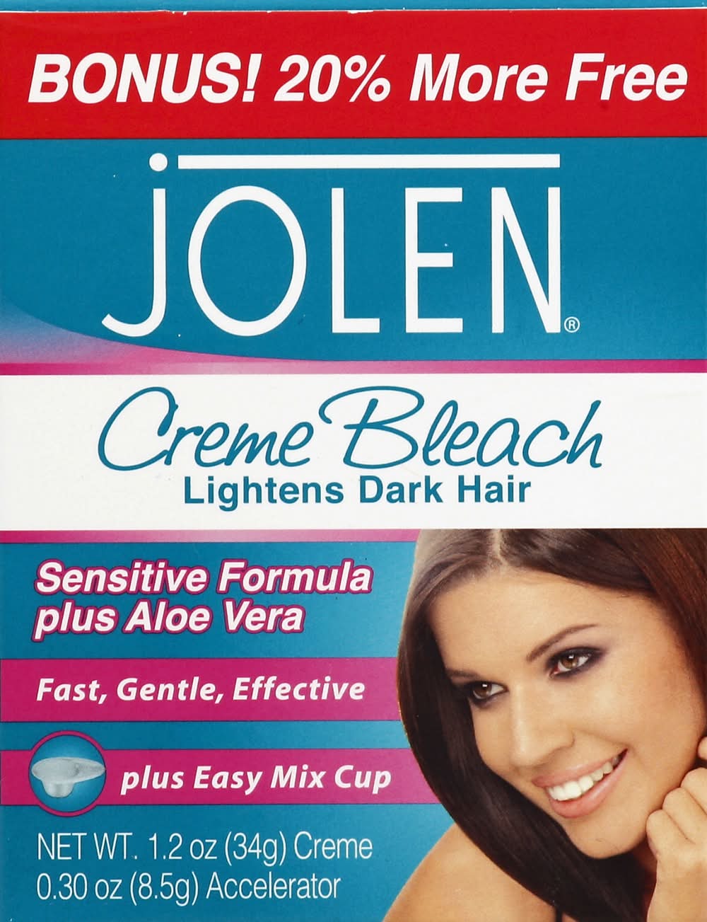 Jolen Creme Bleach Lightens Dark Hair, Aloe Vera (1.5 oz, 2 ct)