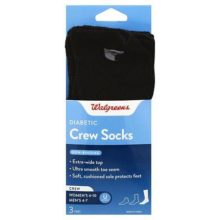 Walgreens Diabetic Crew Socks For Women (black 6-10)