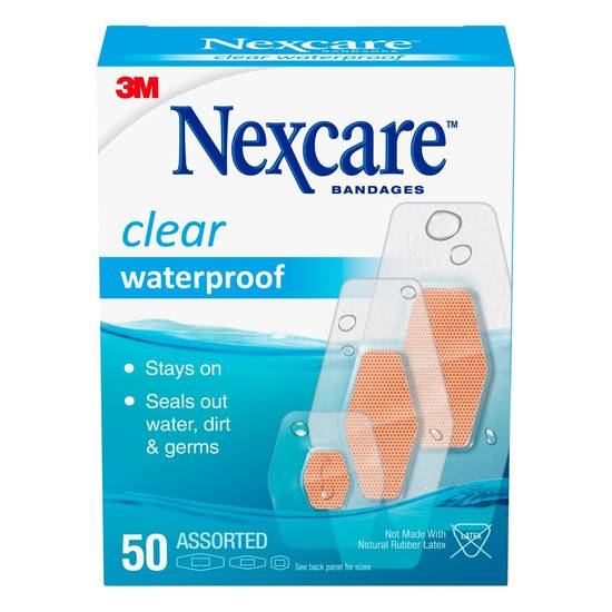 Nexcare Clear Waterproof Bandages, Assorted Sizes, 50 CT