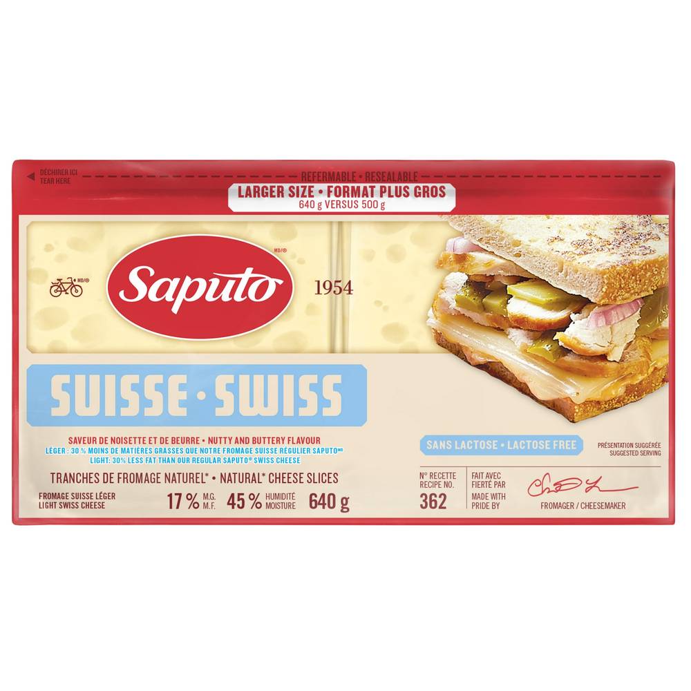 Saputo Sliced Light Swiss Cheese, 640 G