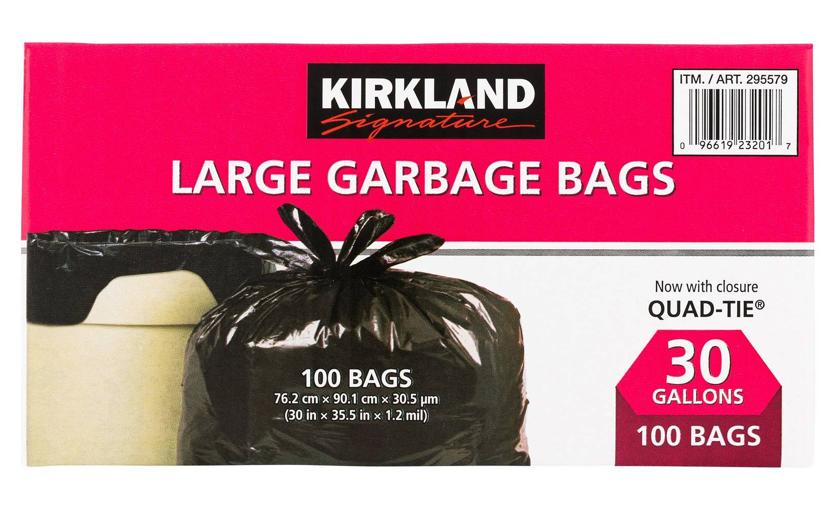 Kirkland Signature - Grands Sacs À Ordures À Nœuds 30 Po. × 35,5 Po., 100 Paquet / Kirkland Signature Large Quad-Tie Garbage Bags 30 In. × 35.5 In., 100-Pack