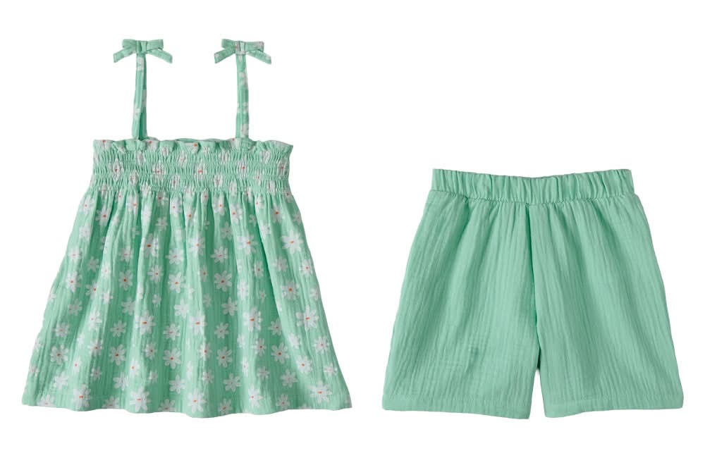 Lily & Dan/ L&D Toddler Green Daisy 2pc Set - 3T