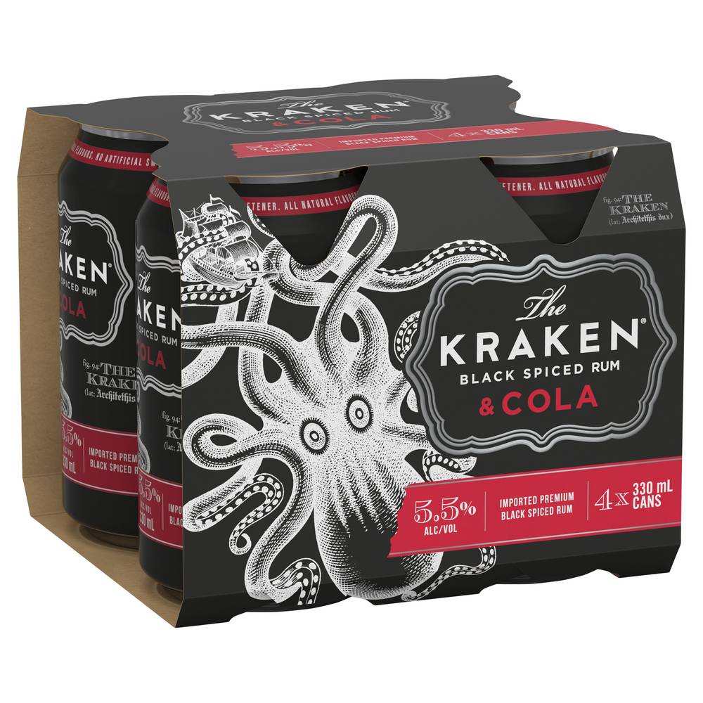 The Kraken Spiced Rum & Cola Can 330mL X 4 pack
