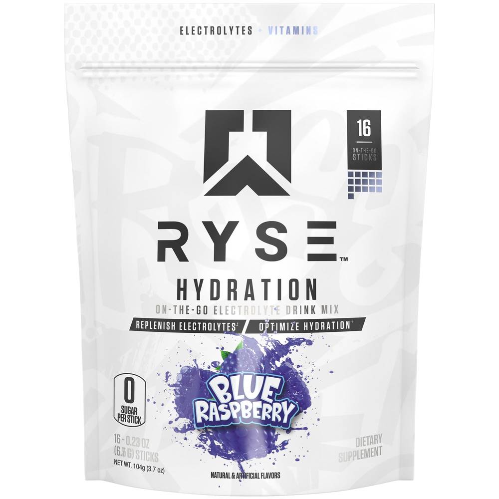 Ryse Hydration On-The-Go Electrolyte Drink Mix, Blue Raspberry (0.23 oz, 16 ct)