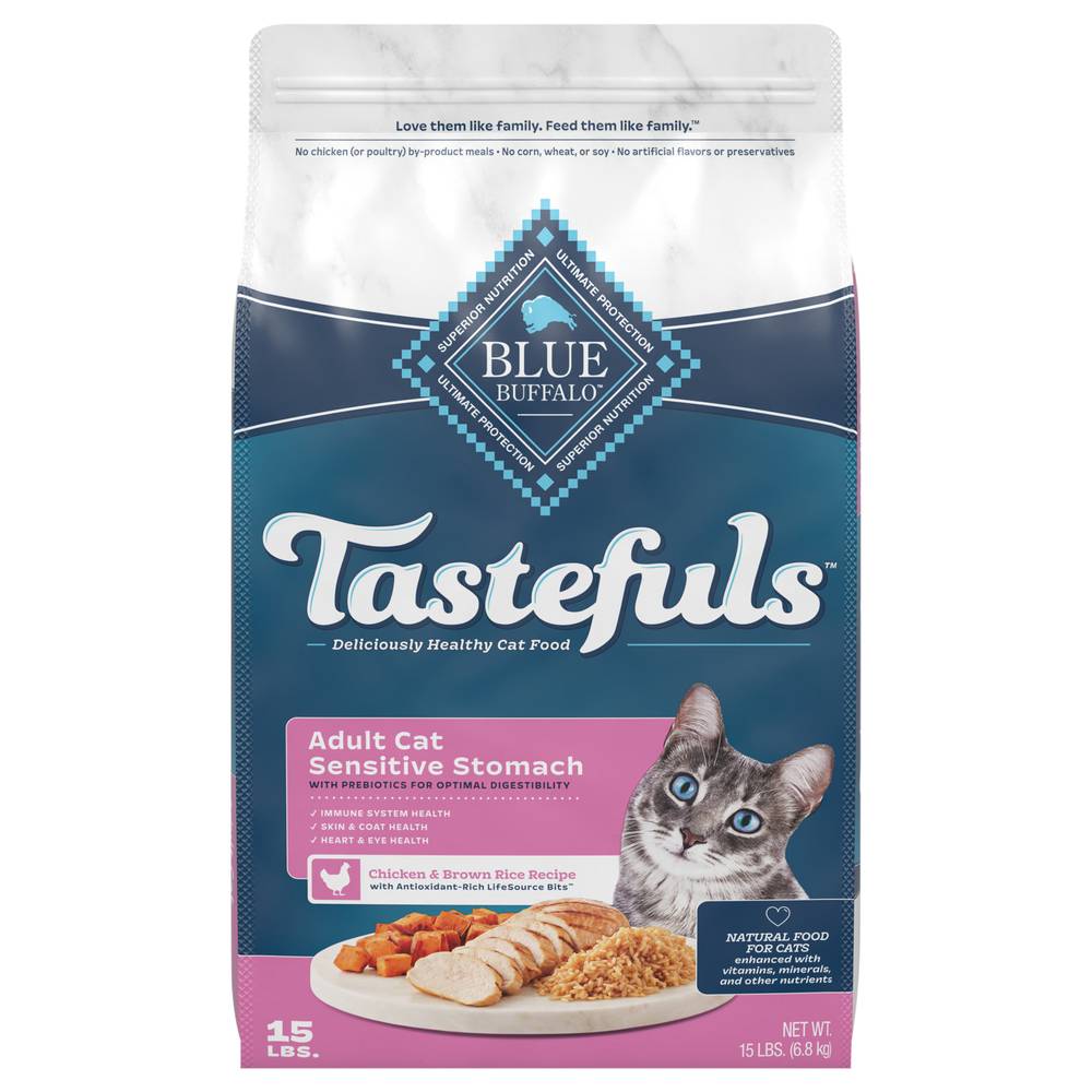 Blue Buffalo Tastefuls Sensitive Stomach Natural Adult Dry Cat Food, Chicken-Brown Rice (15 lbs)