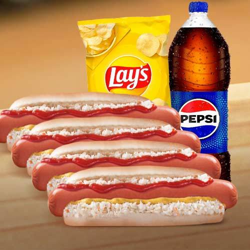 Combo Familiar 4 Hot Dog + Pepsi 2lt +  Lays Originales 110g