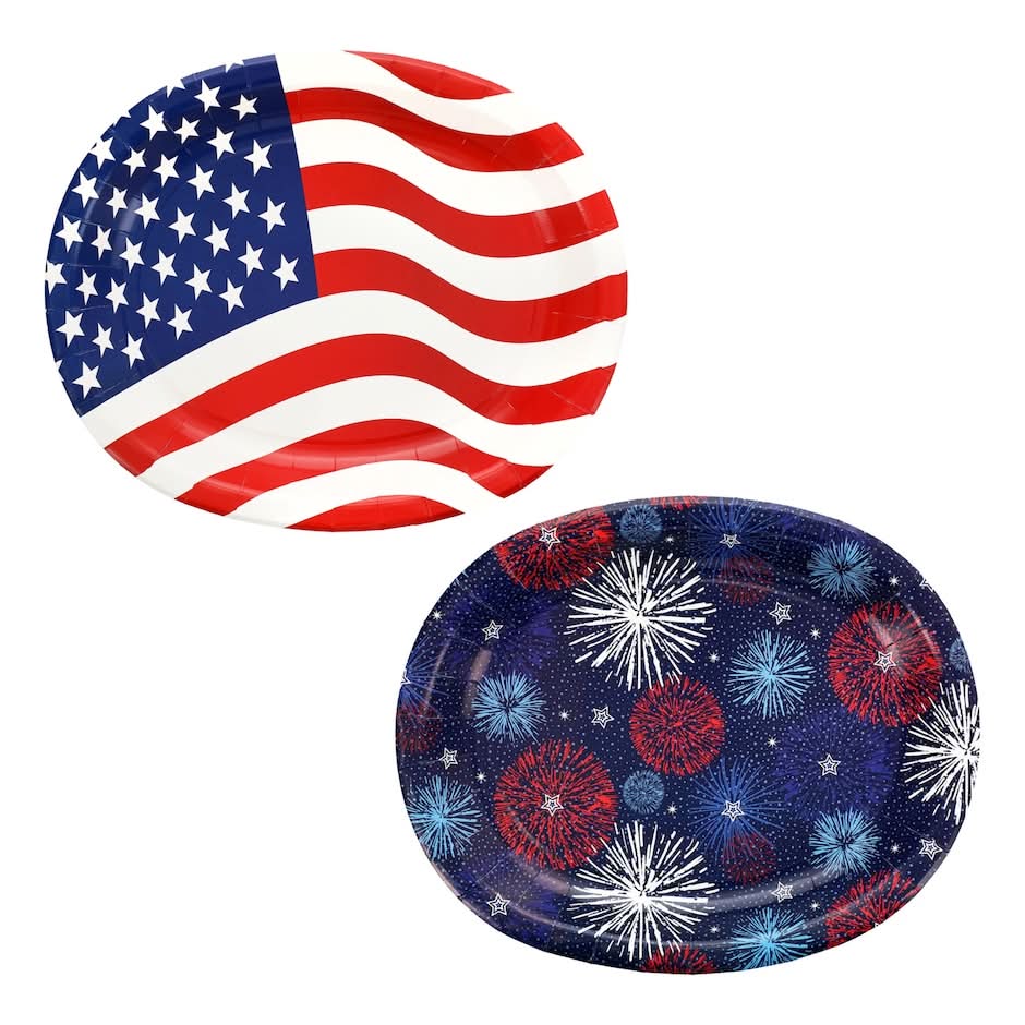 Seasonal Collection Patriotic-themed Oval Paper Plates, Assorted Designs, 6-pc Pack.
