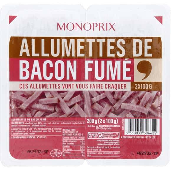 Monoprix Allumettes De Bacon Fume Les 2 Barquettes De 100G