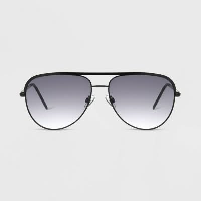 Original Use Men's Shiny Metal Aviator Sunglasses, Black