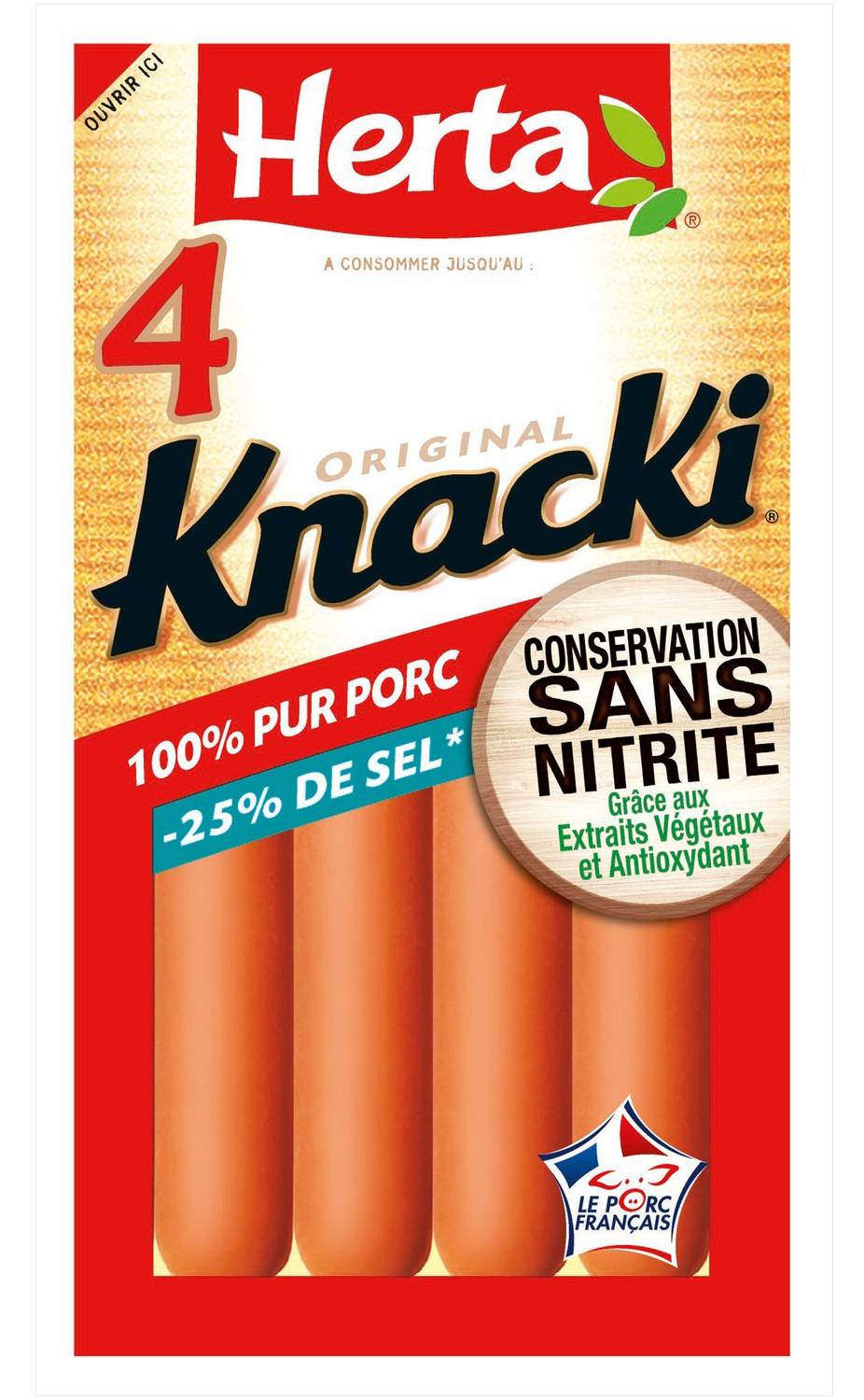 Herta - Saucisses knacki sel réduit 100% pur porc (4)