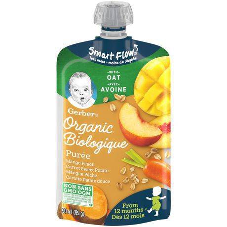 Gerber purée biologique pour bébé mangue pêche carotte patate douce et avoine (90 ml) - organic mango peach carrot sweet potato purée (90 ml)