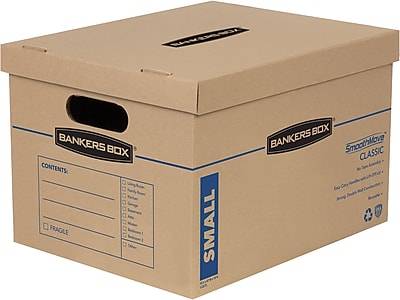 Bankers Box Smoothmove Classic Moving & Storage Boxes With Lift-Off Lids, Small, 10" X 12" X 15", Kraft/Blue 10 Ct)