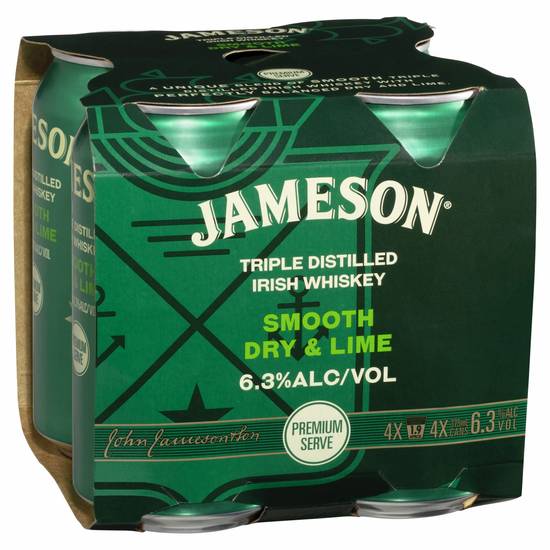 Jameson  Smooth Dry & Lime Triple Distilled Irish Whiskey 4Pack,375mL