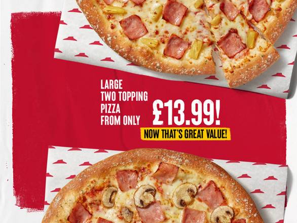 Limited Time Deal- Large Any 2 topping Pizza- 35% saving