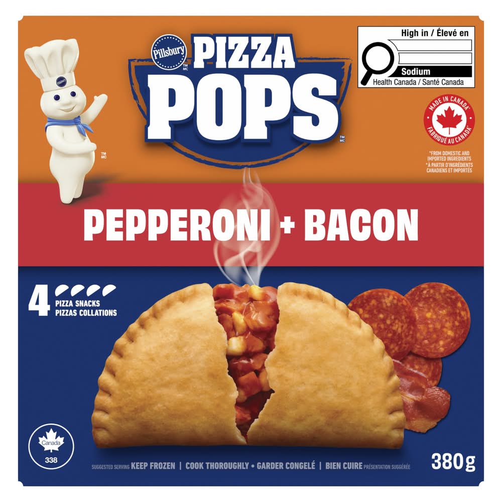 Pillsbury Pizza Pops Snacks, Pepperoni + Bacon (380 g, 4 ct)