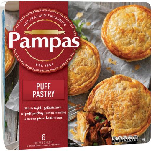 Pampas Frozen Puff Pastry Sheets (1kg, 6 pack)