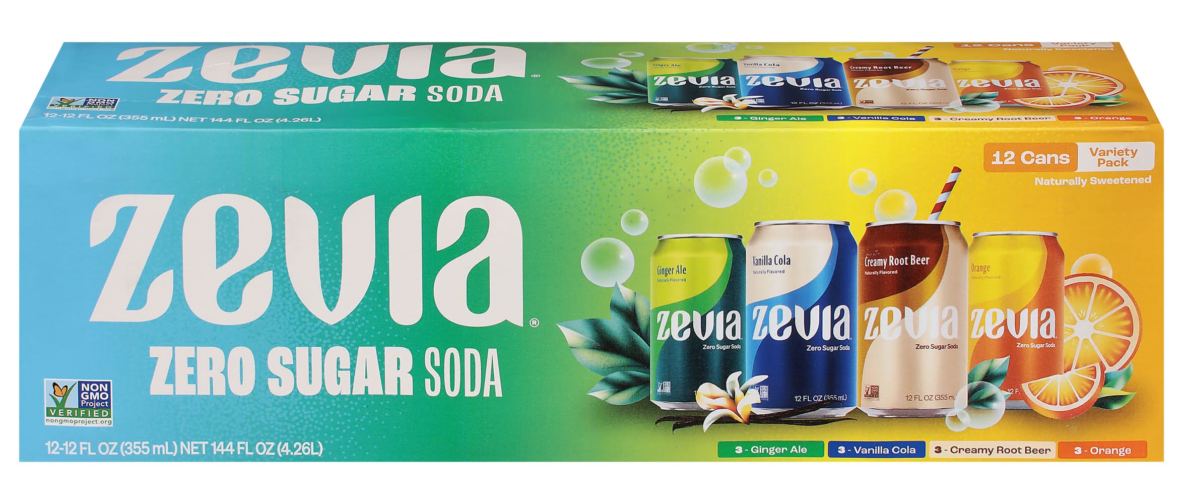 Zevia Zero Sugar Soda, Assorted (12 x 12 fl oz)