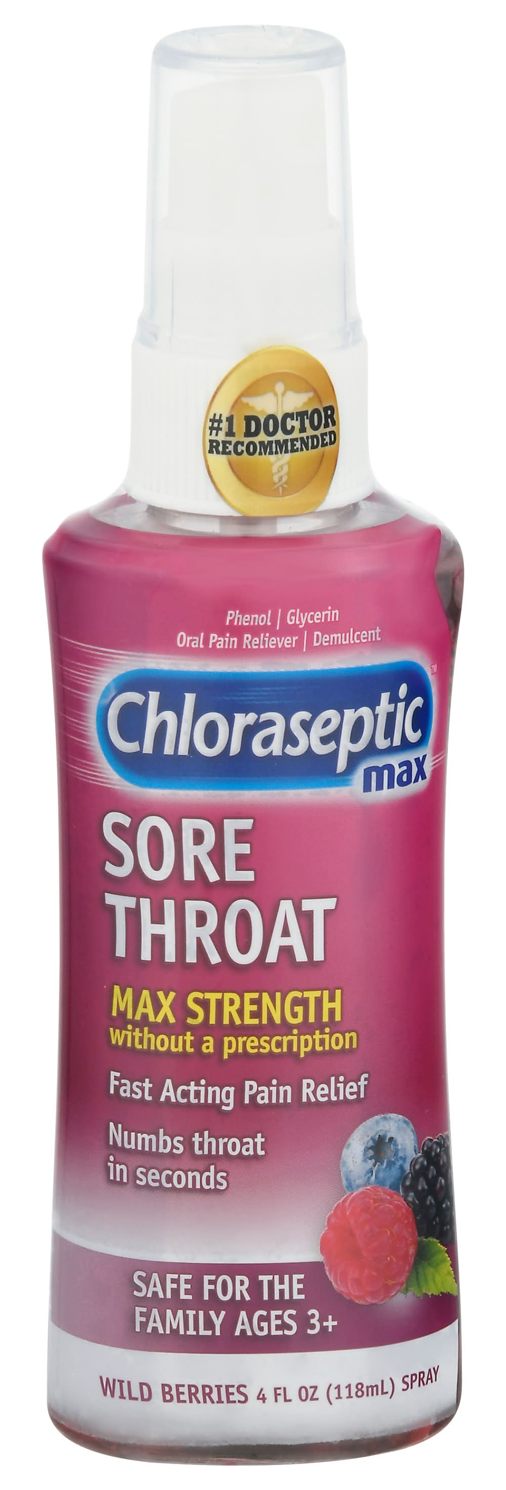 Chloraseptic Max Strength Sore Throat Spray Ages 3+, Wild Berries (4 fl oz)