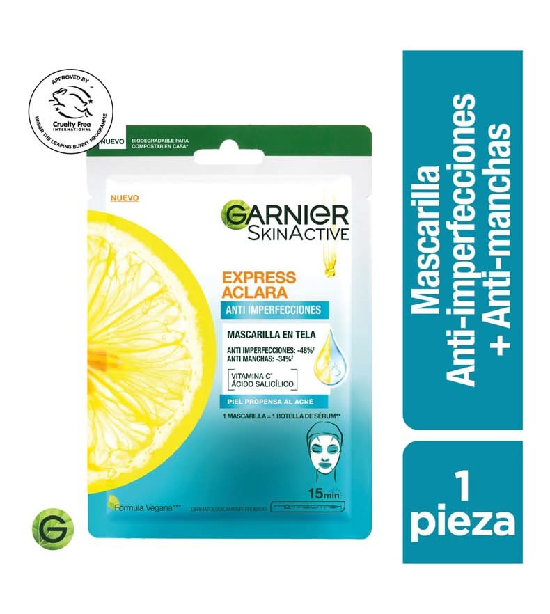 Garnier skin active Mascarilla Garnier Anti-Imperfecciones Express Aclara 23 g único color