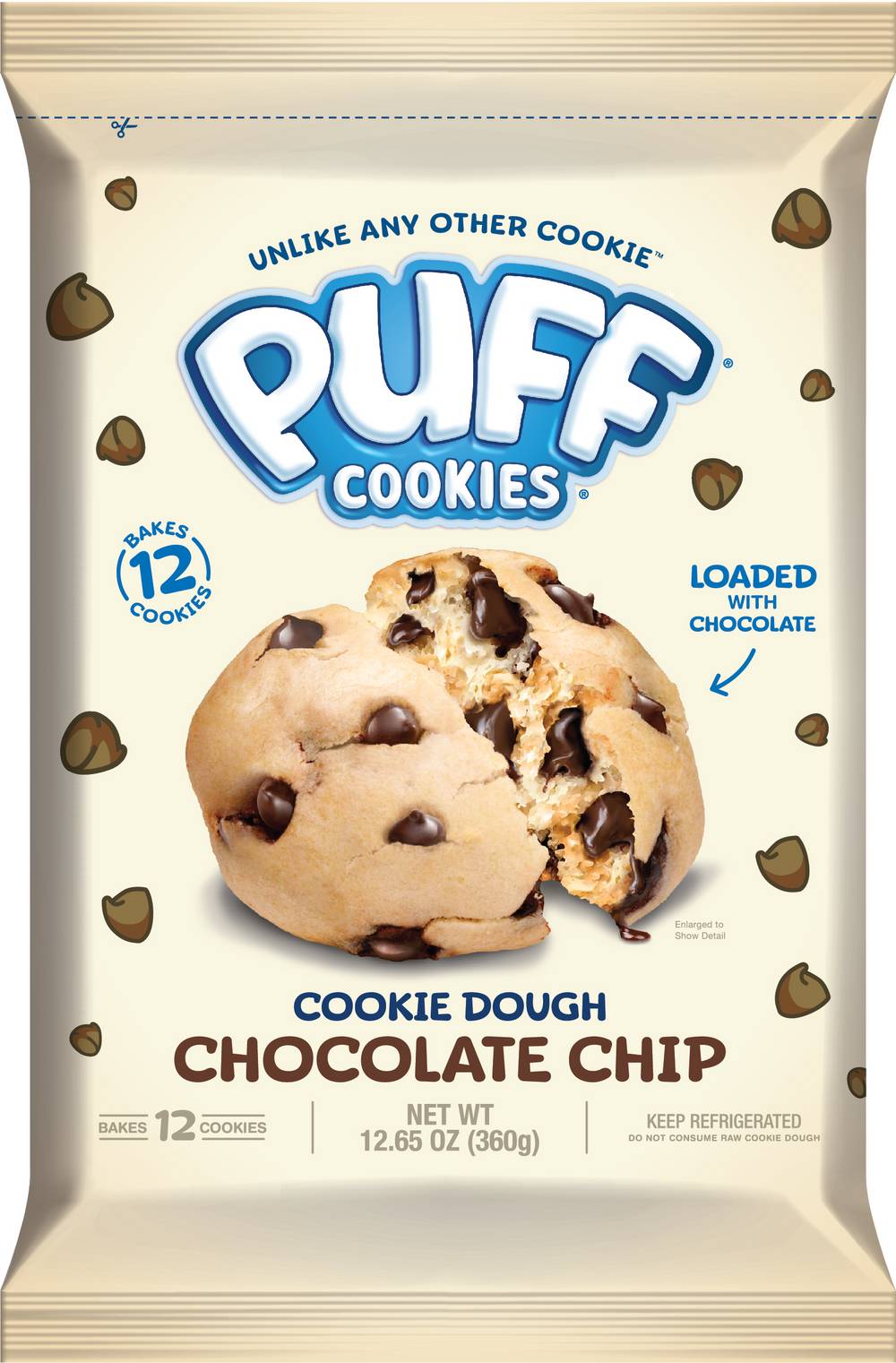 Puff Cookies Cookie Dough, Chocolate Chip (12.65 oz, 12 ct)