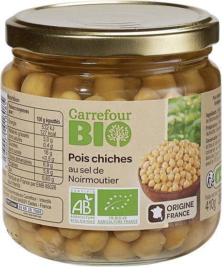 Carrefour Bio - Pois chiches au sel de noirmoutier (410g)