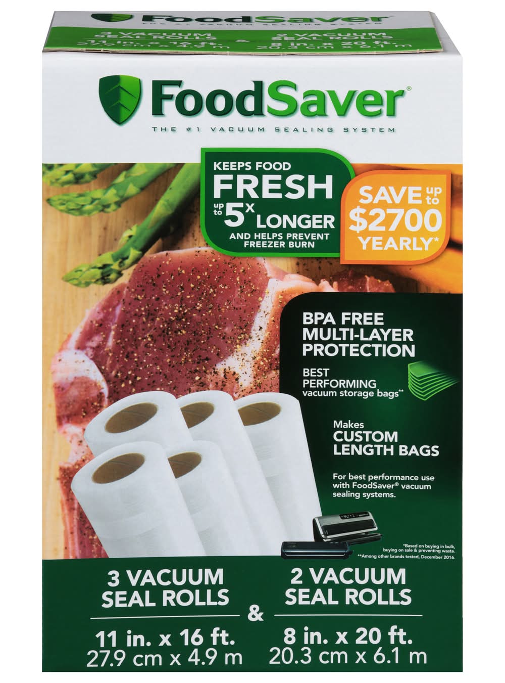 FoodSaver Vacuum Seal Rolls, 11in x 16ft-8in x 20ft (5 ct)