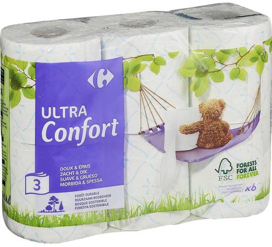 Carrefour - Papier toilette ultra confort 3 plis doux & épais (blanc)