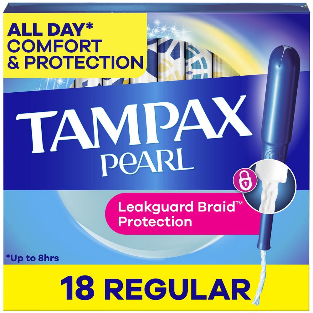 Tampax Pearl Tampons With Leakguard Braid Regular Absorbency Unscented 18 Count