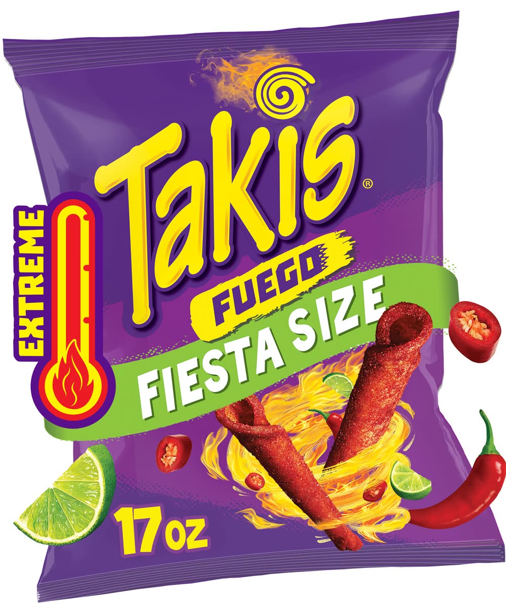 Takis Fuego Extreme Rolled Tortilla Chips Fiesta Size Bag, Hot Chili Pepper & Lime (17 oz)