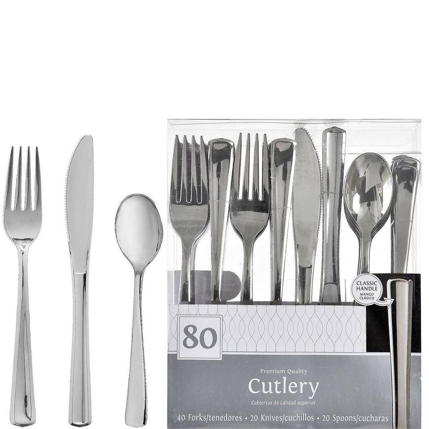 Party City Metallic Premium Plastic Cutlery Set (silver)