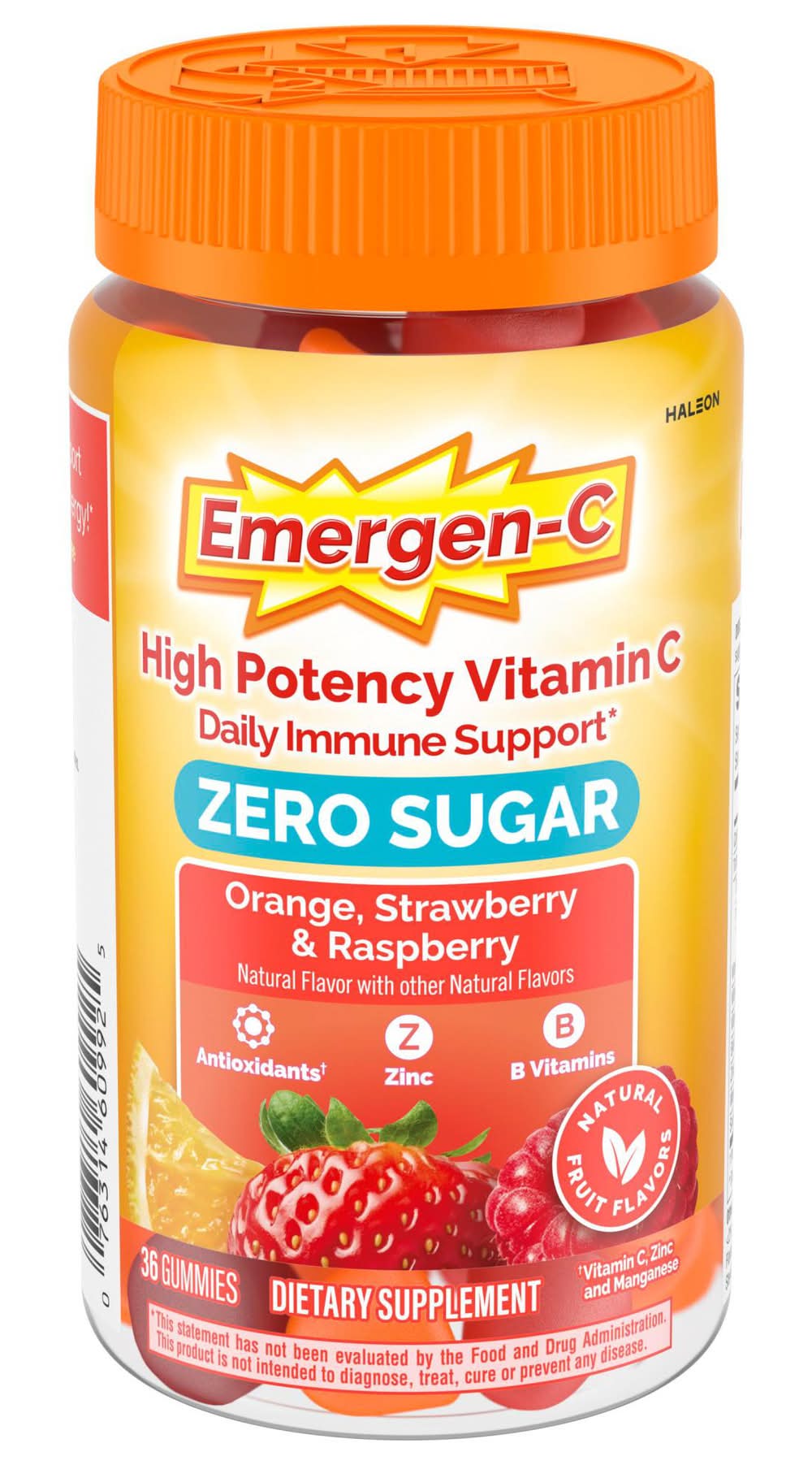 Emergen-C High Potency Vitamin C 250 mg Gummies, Orange- Strawberry-Raspberry (36 ct)